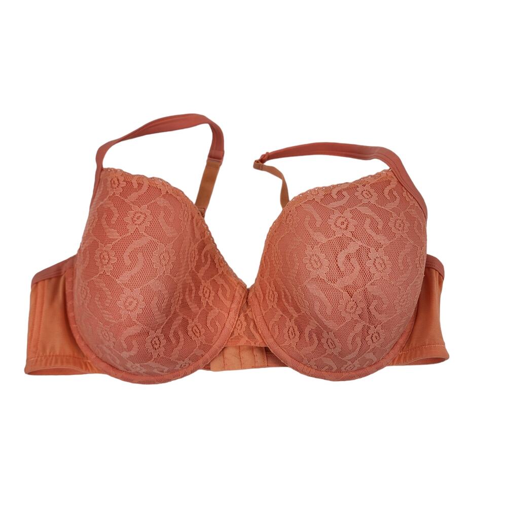 Cacique Orange Peach Floral Lace Underwire Full Coverage Bra Size 42DD